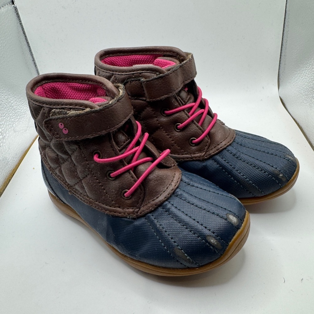 Surprize Toddler Girl Size 9 Brown & Blue Rain & Snow Boots